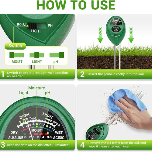 Contor de umiditate pentru plante, tester de pH 3 în 1 pentru umiditatea solului