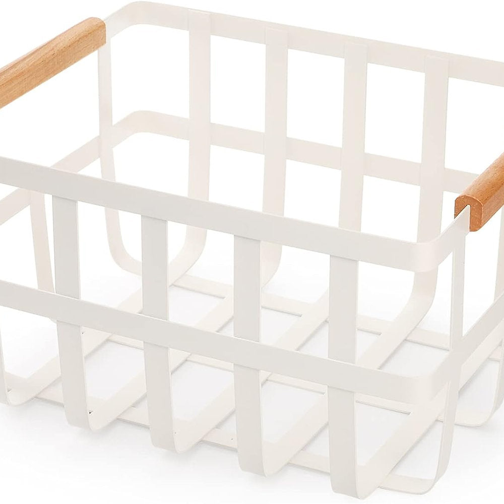 Cos organizator universal metalic cu manere de lemn