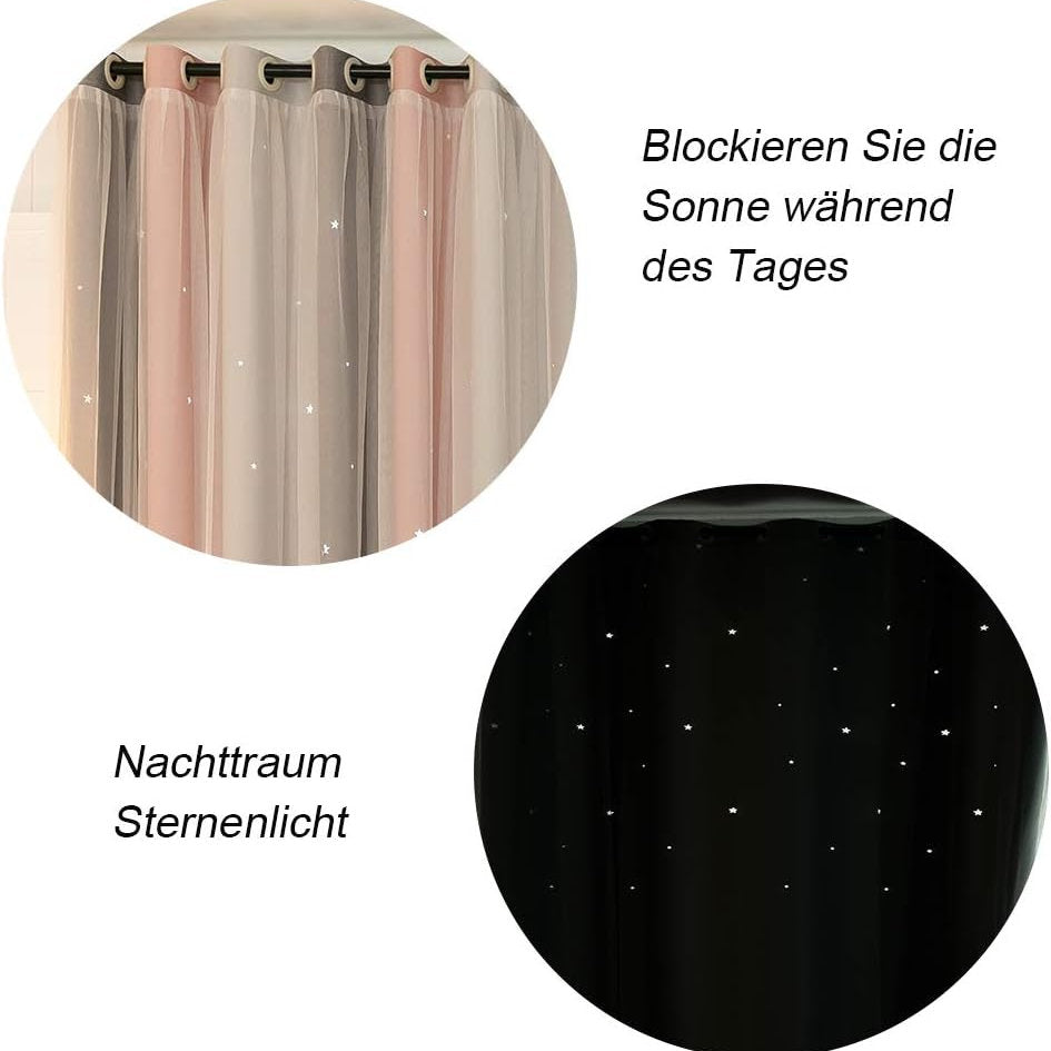 Draperie roz cu stelute , 2in1, blackout, 210x132cm