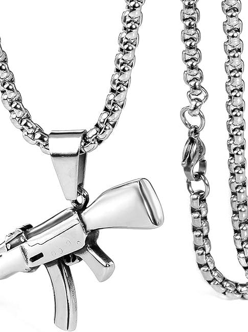 Lantisor cu pandantiv AK47 de 71mm, inox, in cutie cadou, 60cm