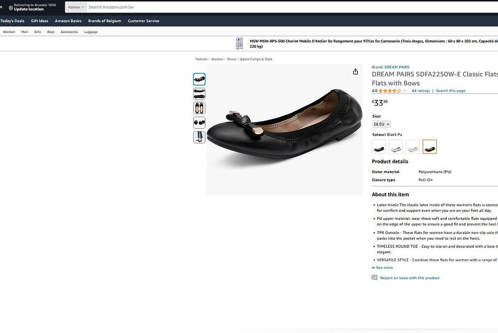 Balerini dama, DREAM PAIRS, pantofi plati clasici cu fundite, 38