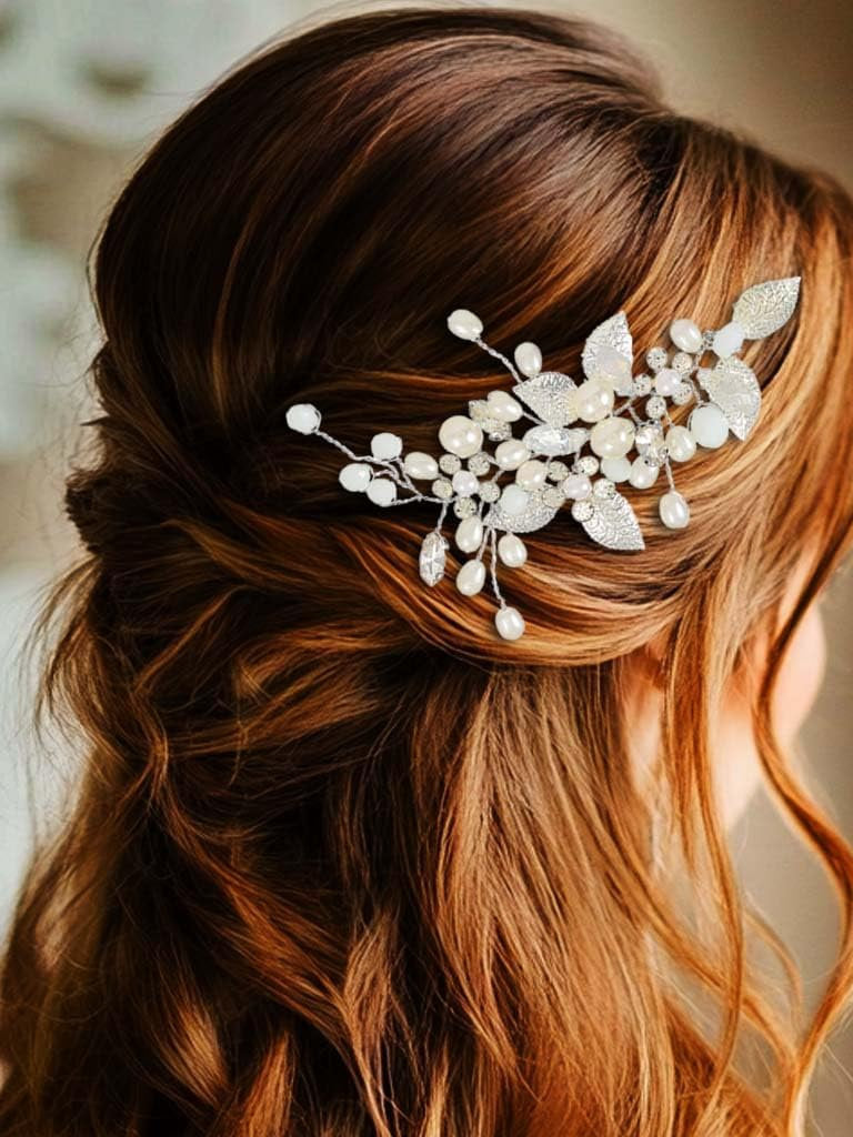 Accesoriu par mirese, Unicra, cu perle si cristale nunta si alte ocazii, 10cm