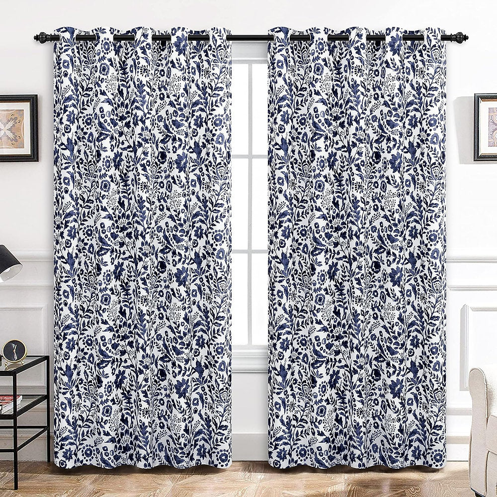Draperii decorative, DriftAway, alb cu frunze, 168x229cm, set de 2