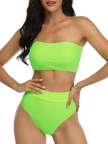 Set de bikini fără bretele cu talie înălță cu bandă din două piese, S