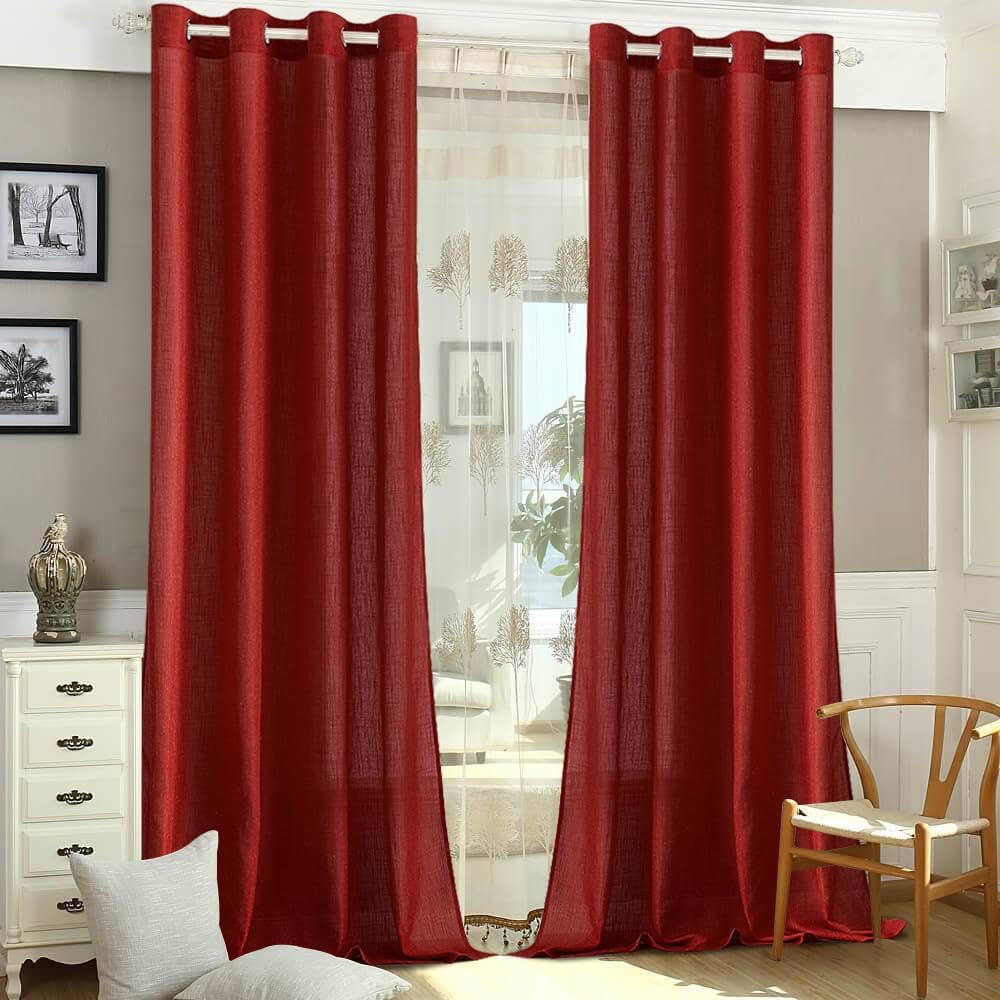 MIULEE Set de 2 perdele voal. in pur Translucide 140 x 215, 225 sau 260 cm, rosu