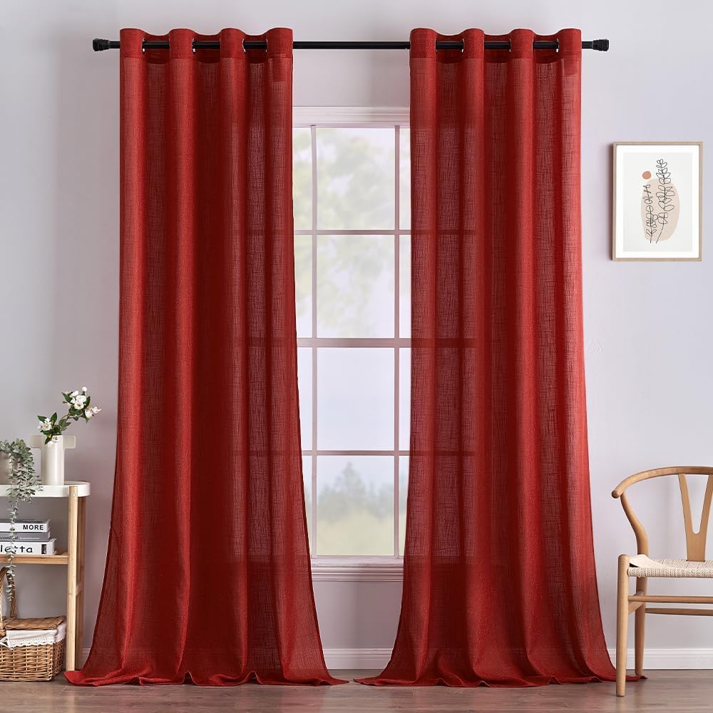 MIULEE Set de 2 perdele voal. in pur Translucide 140 x 215, 225 sau 260 cm, rosu