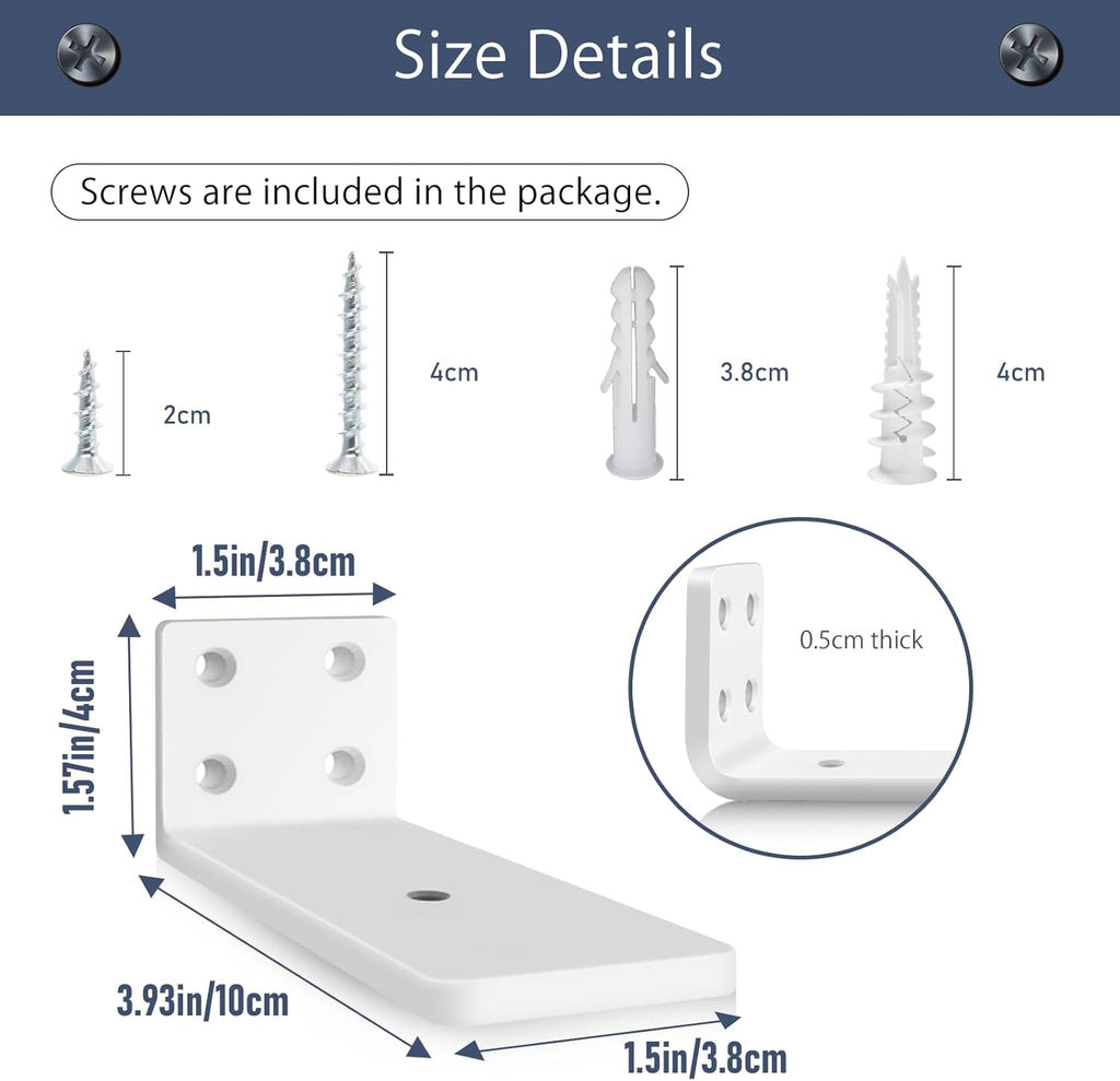 Set de 6 Suport rafturi polite, 10cm, alb