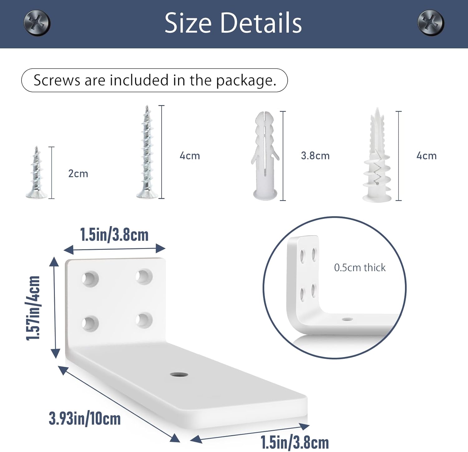 Set de 6 Suport rafturi polite, 10cm, alb
