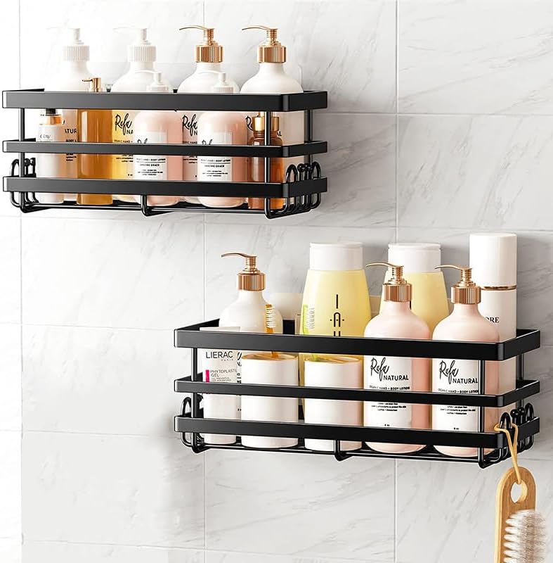 Set de 2 rafturi, polite fixare fara gaurire, 11x30x6 cm, negru