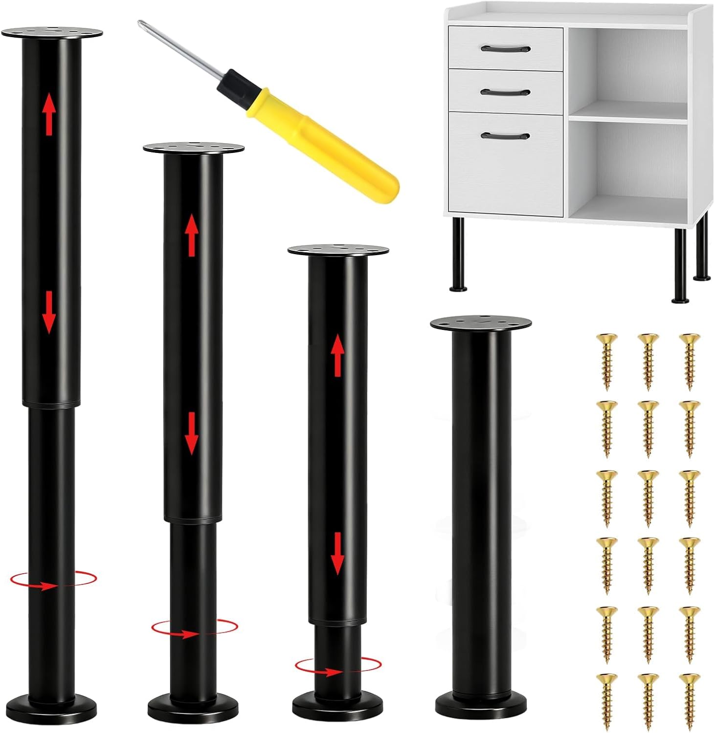 Set de 4 picioare mobilier, 25-42cm., negru