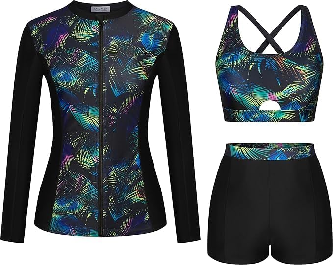 Costum baie dama, 3 piese, sporturi de apa, floral, L