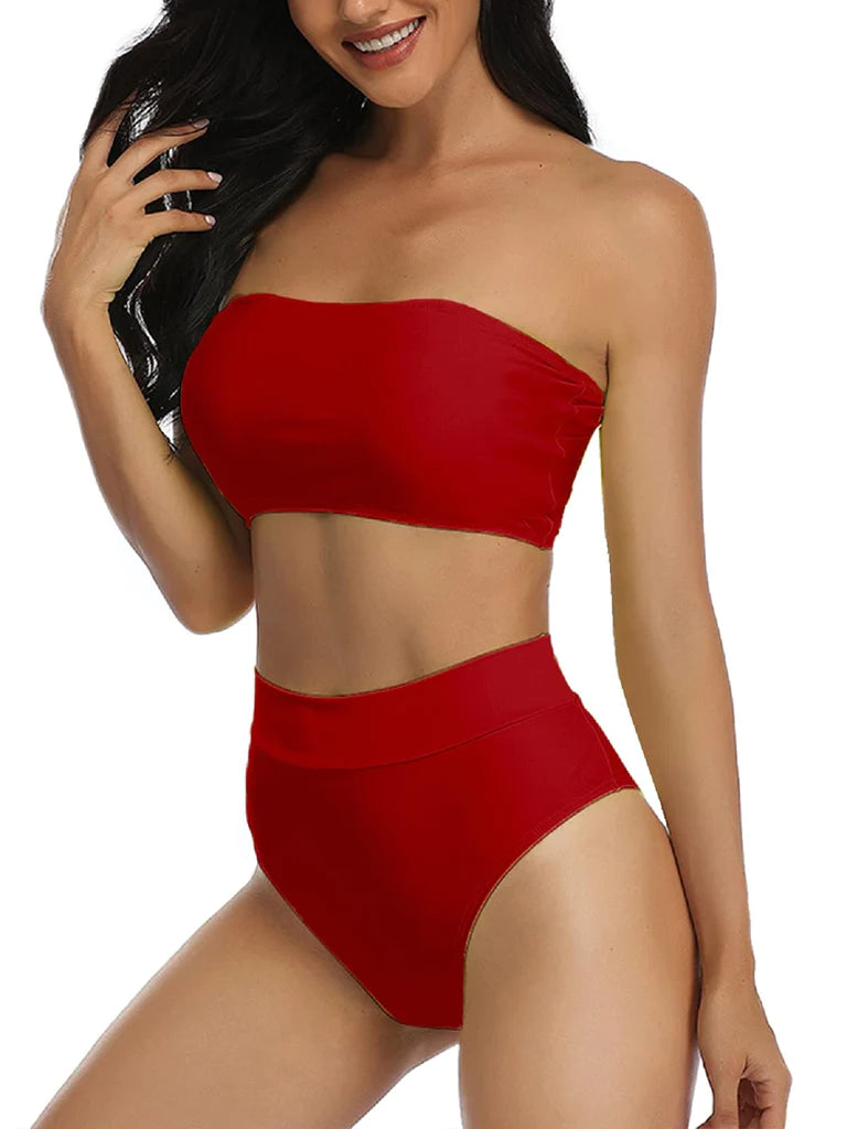 Set de bikini fără bretele cu talie înălță cu bandă din două piese, S