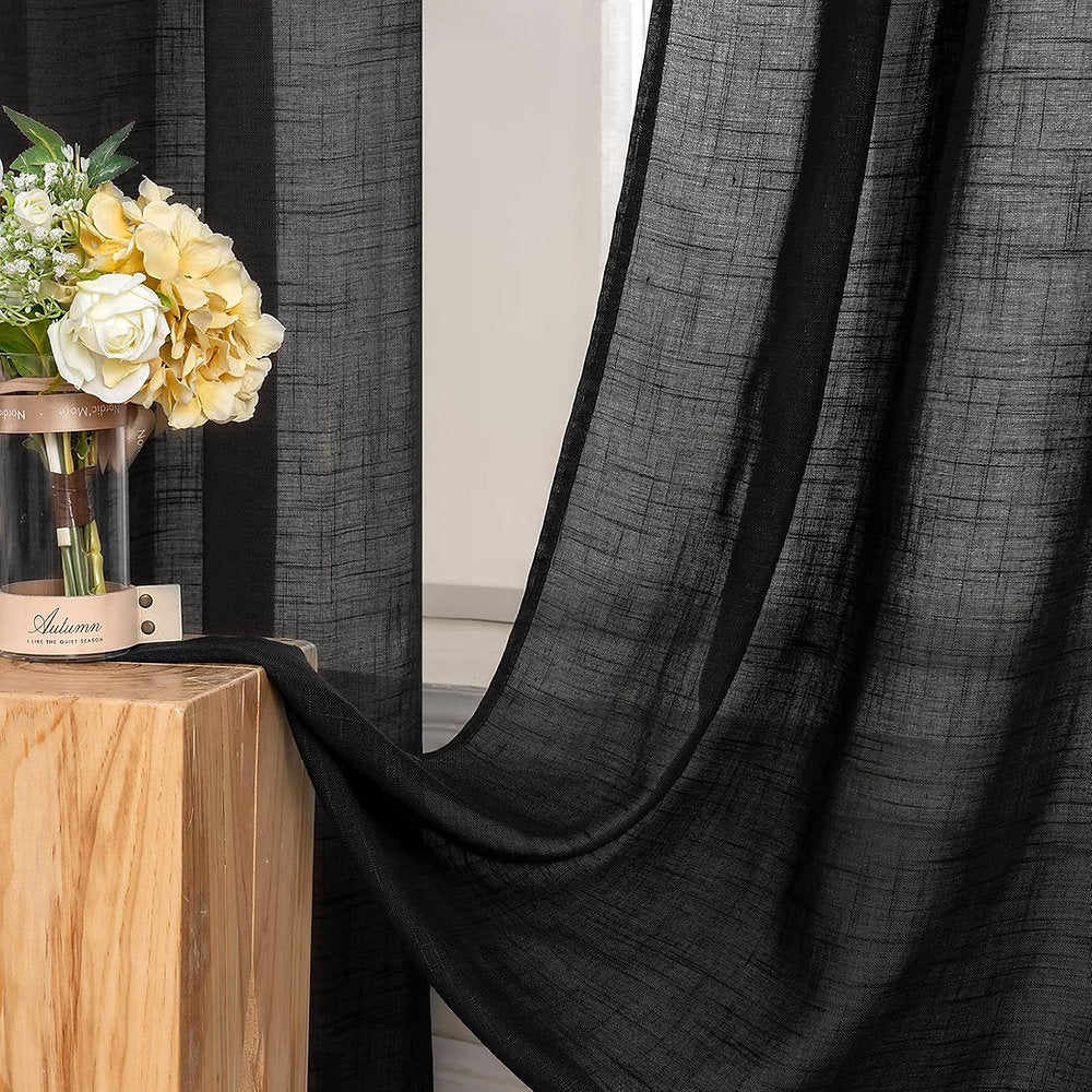 Perdele decorative, Miulee, 140x175cm, negru, set de 2