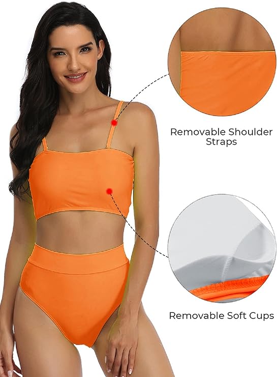 Set de bikini fără bretele cu talie înălță cu bandă din două piese, S
