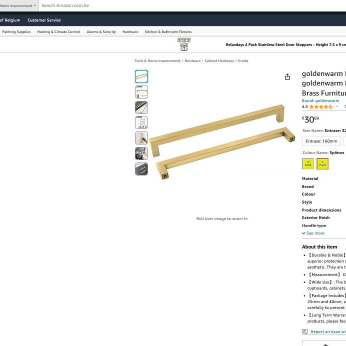 Pachet de 5 mânere de mobilă sertare, goldenwarm inox, aurite 320 mm