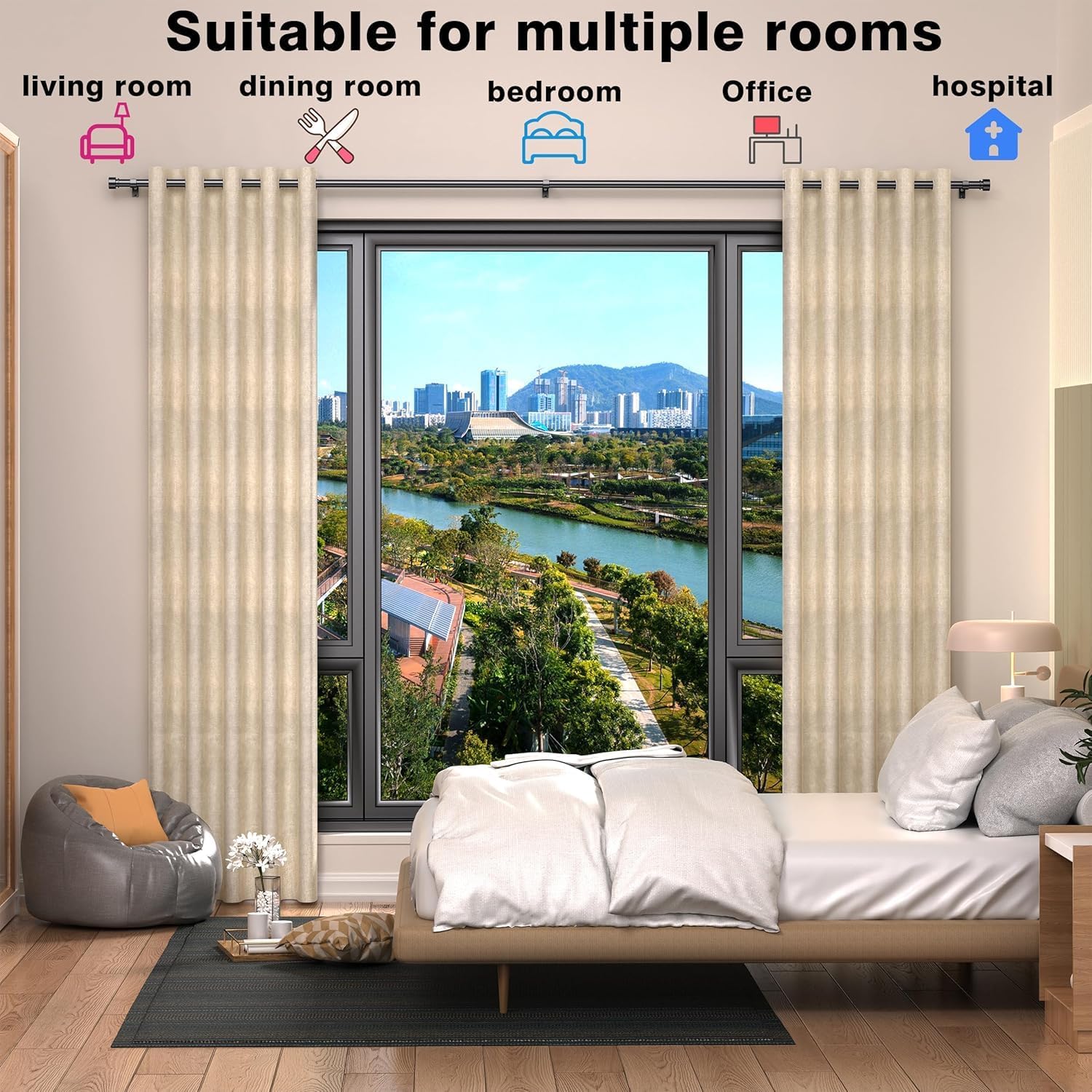 Set de 2 Galerii, bara perdele, draperii, 45 - 150cm, negru mat