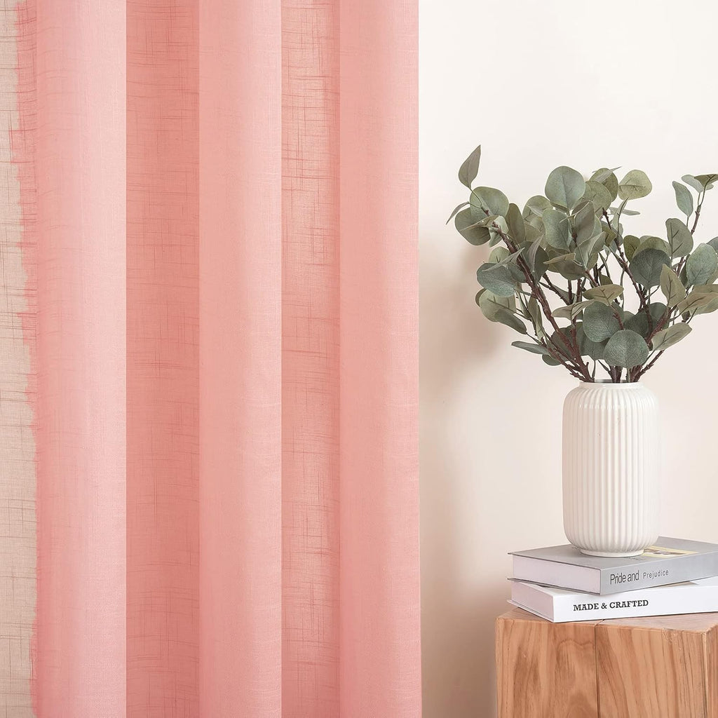 Perdele MIULEE cu bandă cu volane, set de 2 perdele voal transparent, roz, 140 x 260cm