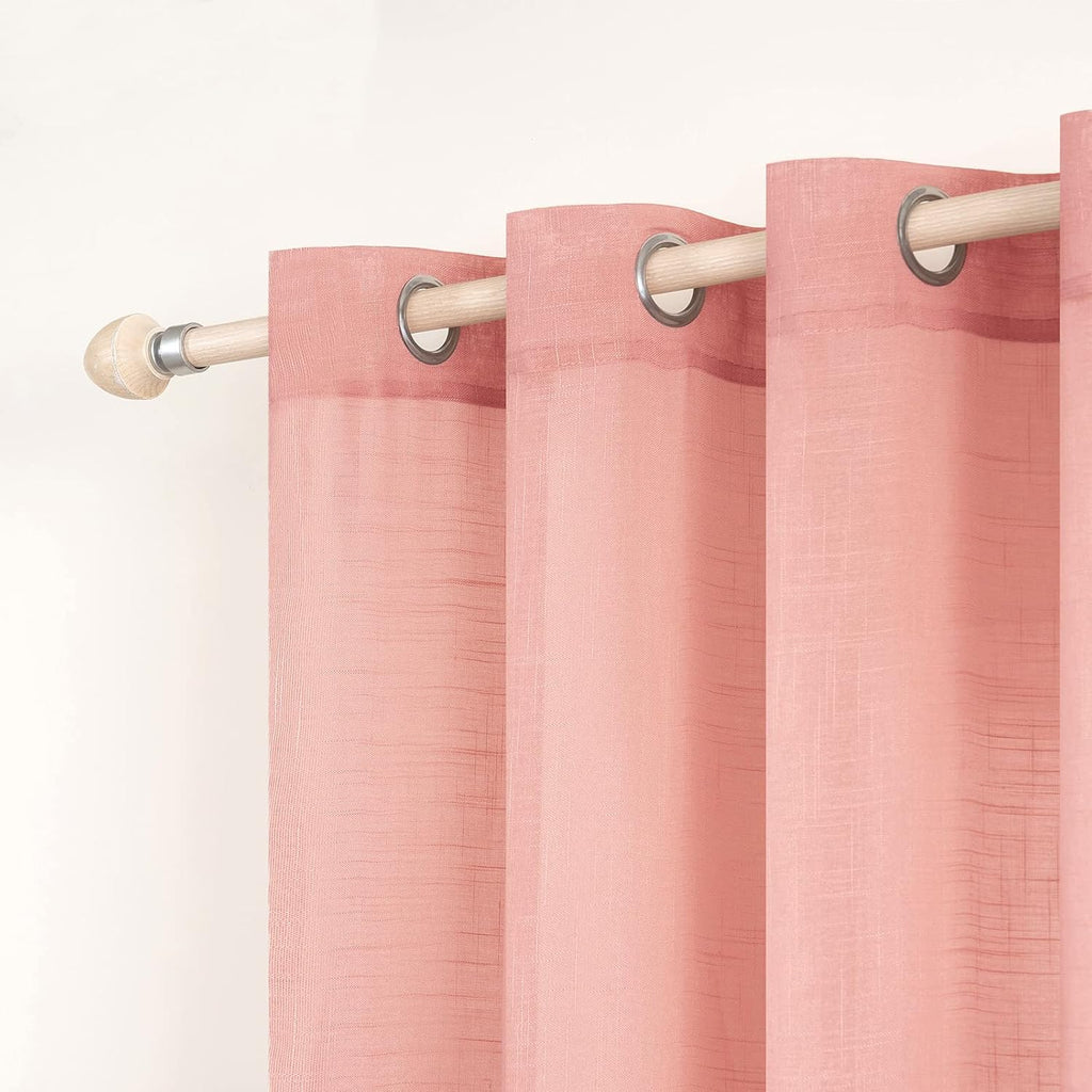 Perdele MIULEE cu bandă cu volane, set de 2 perdele voal transparent, roz, 140 x 260cm