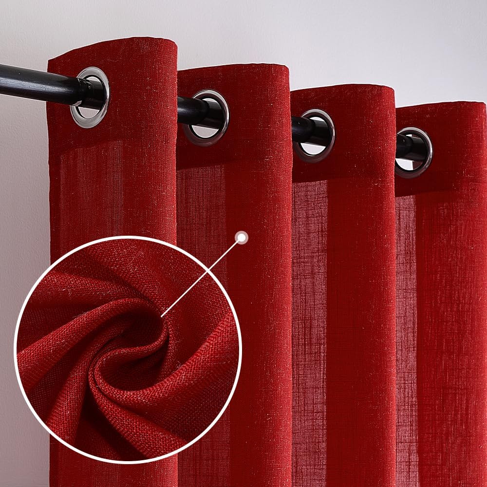 MIULEE Set de 2 perdele voal. in pur Translucide 140 x 215, 225 sau 260 cm, rosu