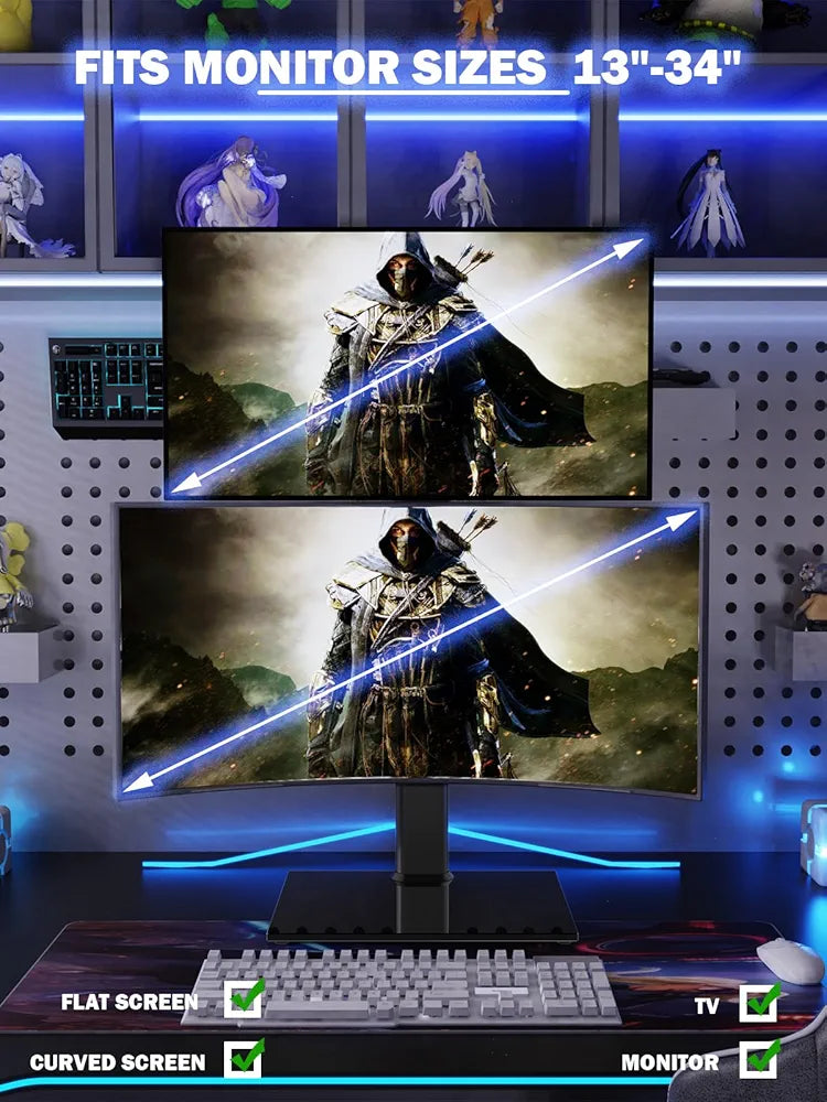 HEMUDU Dual Monitor Stand, Vertical Stack Screen Free-Standing Monitor Riser Fits Two 13 to 34 Inch Screen with Swivel, Tilt, Height Adjustable, Holds One  Screen up to 20kg HT05B-002P