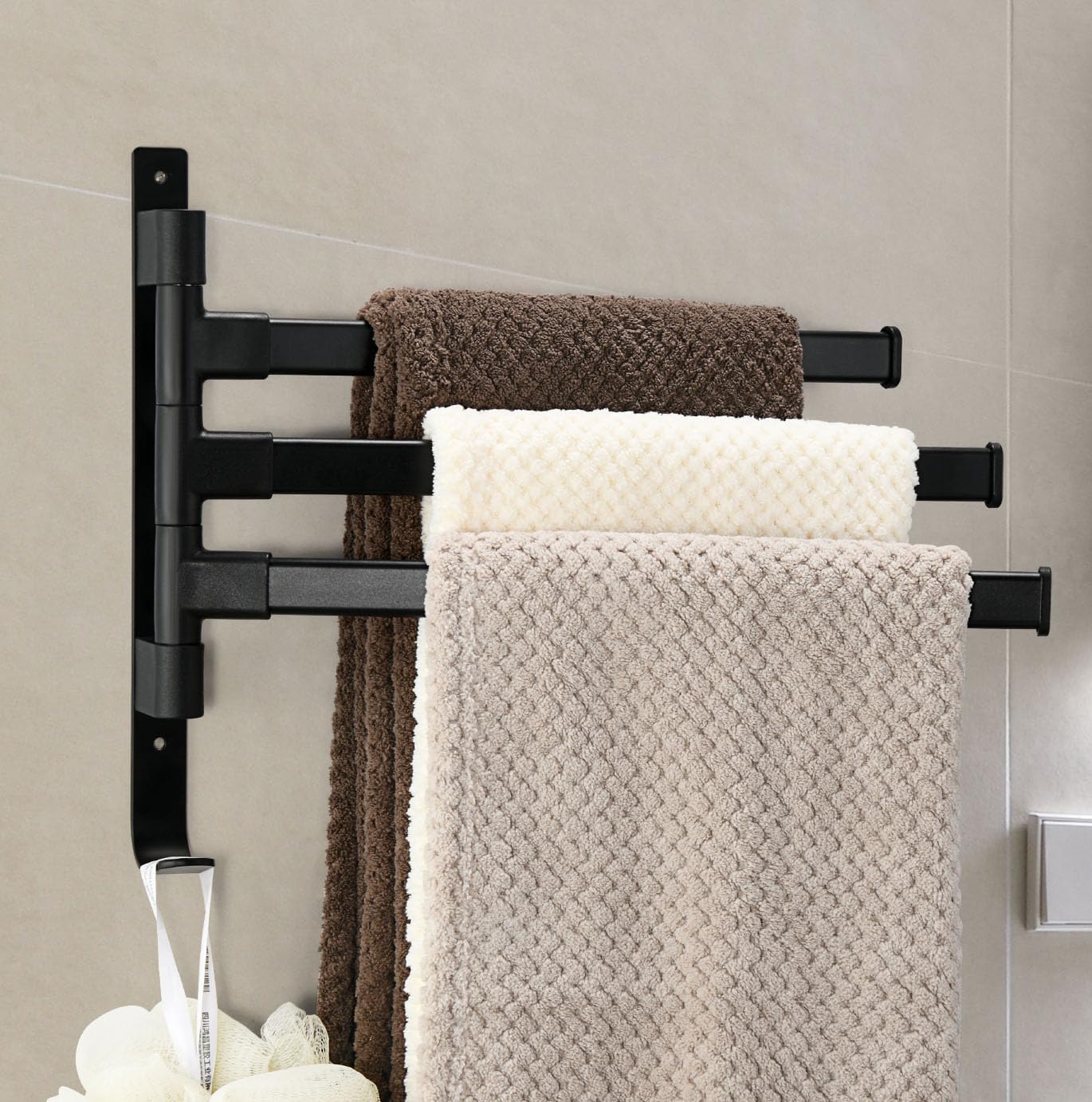 Suport prosoape triplu 180°, fara gaurire, negru