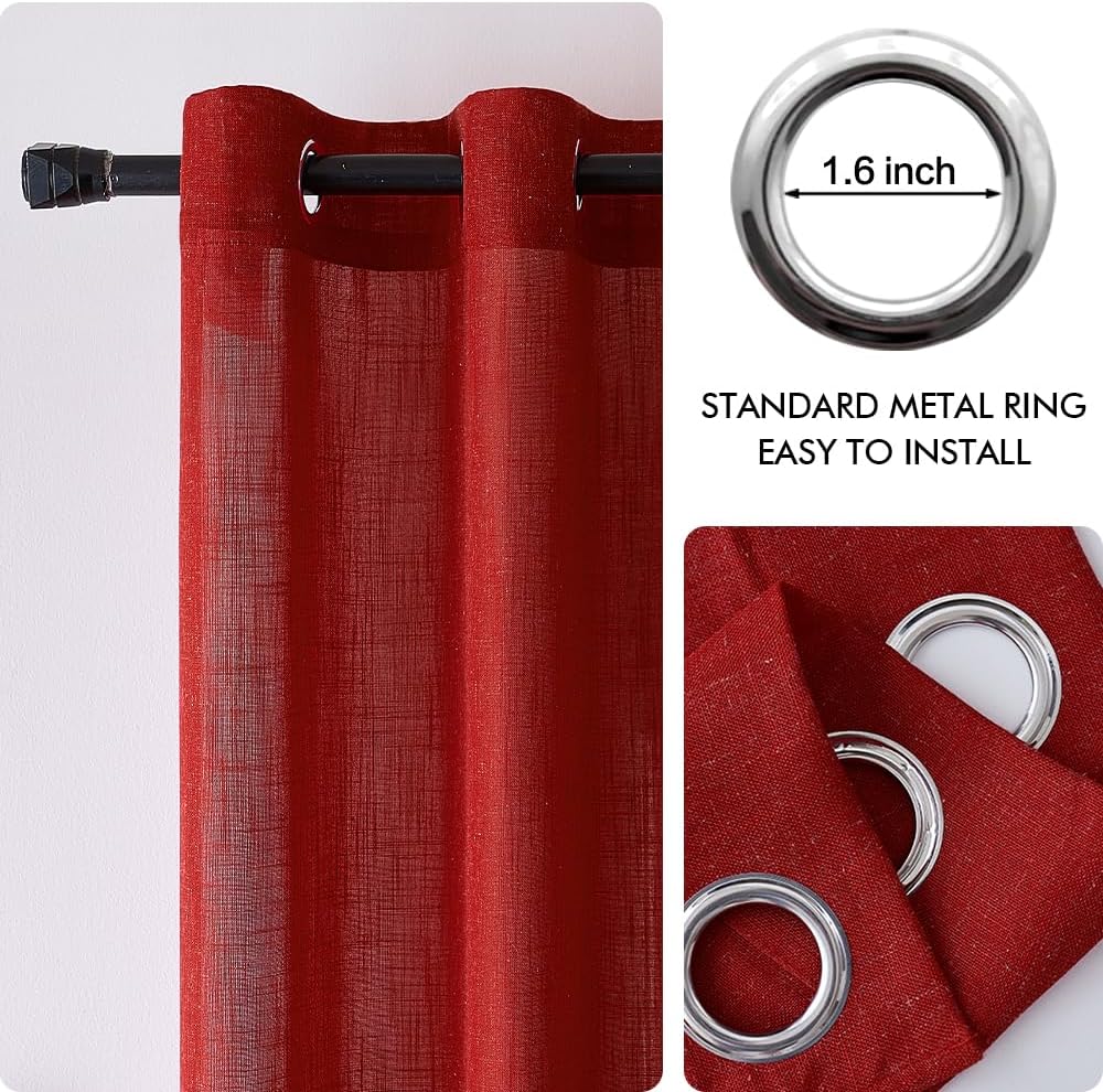 MIULEE Set de 2 perdele voal. in pur Translucide 140 x 215, 225 sau 260 cm, rosu