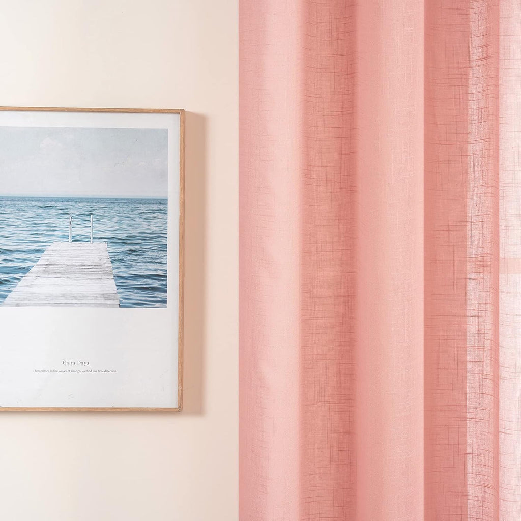 Perdele MIULEE cu bandă cu volane, set de 2 perdele voal transparent, roz, 140 x 260cm