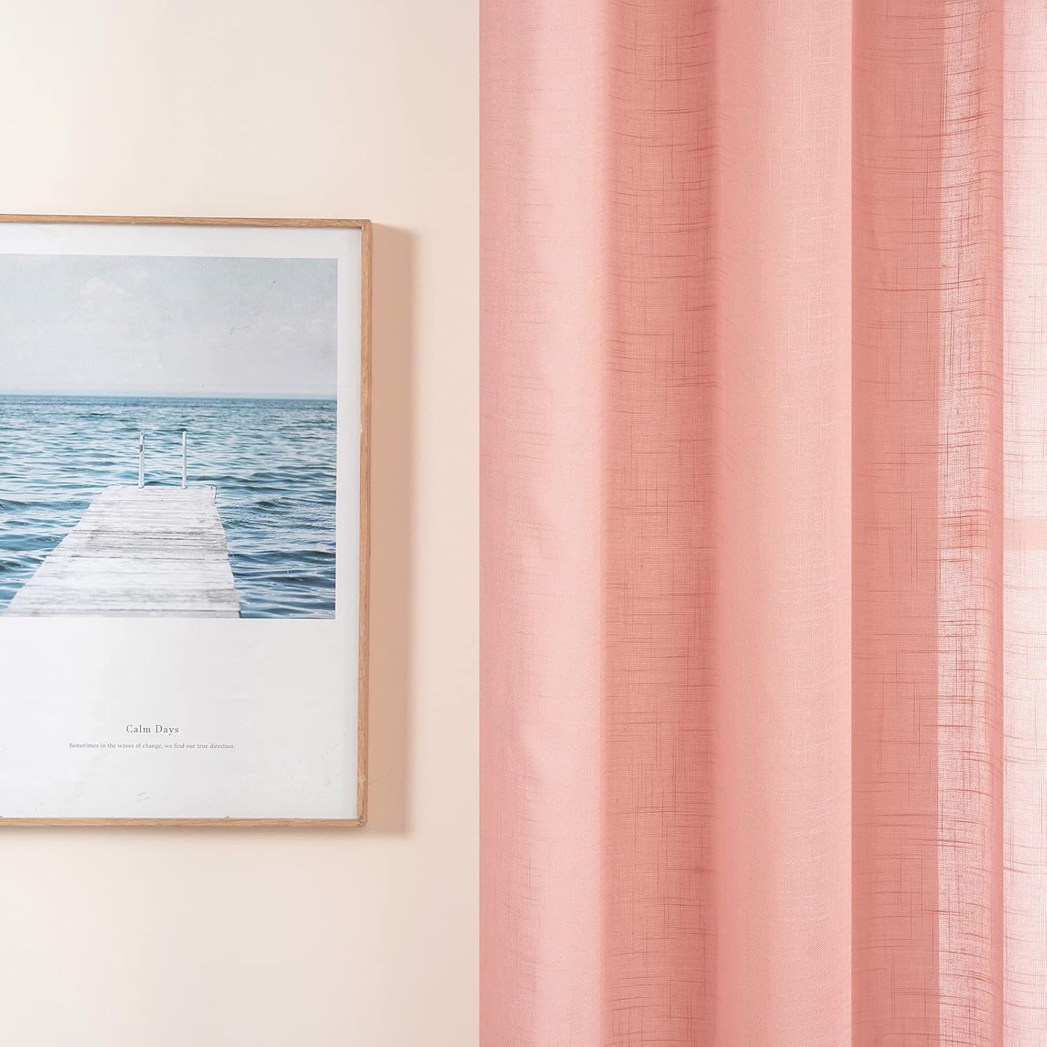 Perdele MIULEE cu bandă cu volane, set de 2 perdele voal transparent, roz, 140 x 260cm