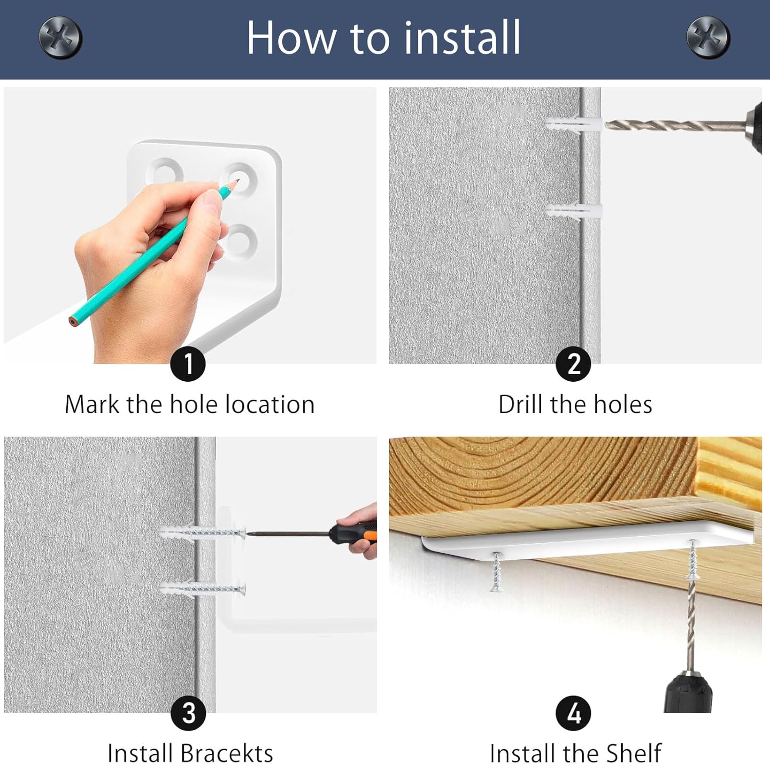 Set de 6 Suport rafturi polite, 10cm, alb