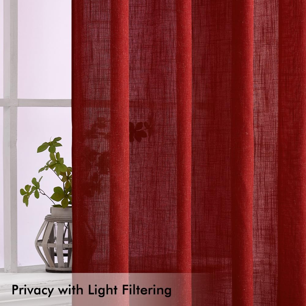 MIULEE Set de 2 perdele voal. in pur Translucide 140 x 215, 225 sau 260 cm, rosu