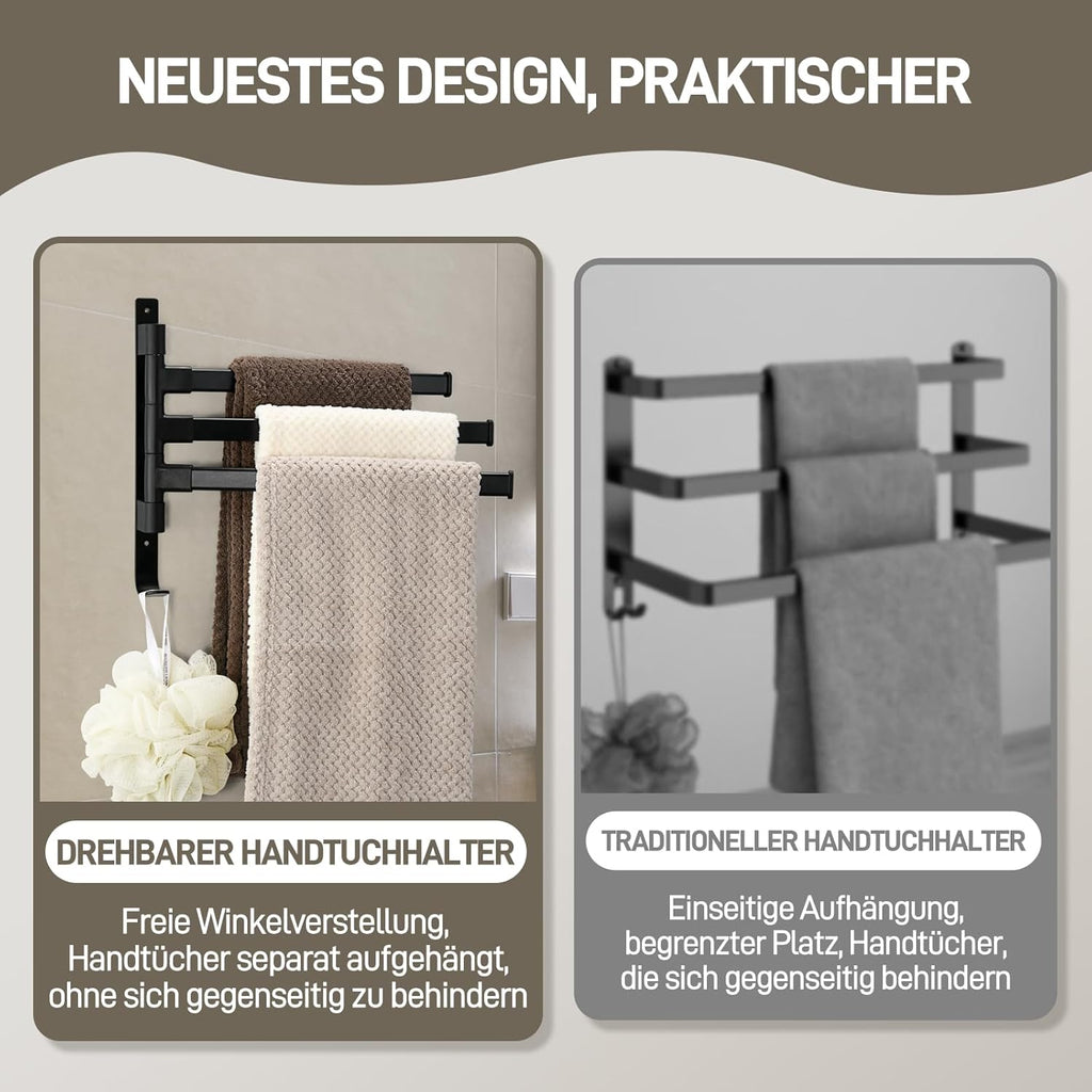 Suport prosoape triplu 180°, fara gaurire, negru