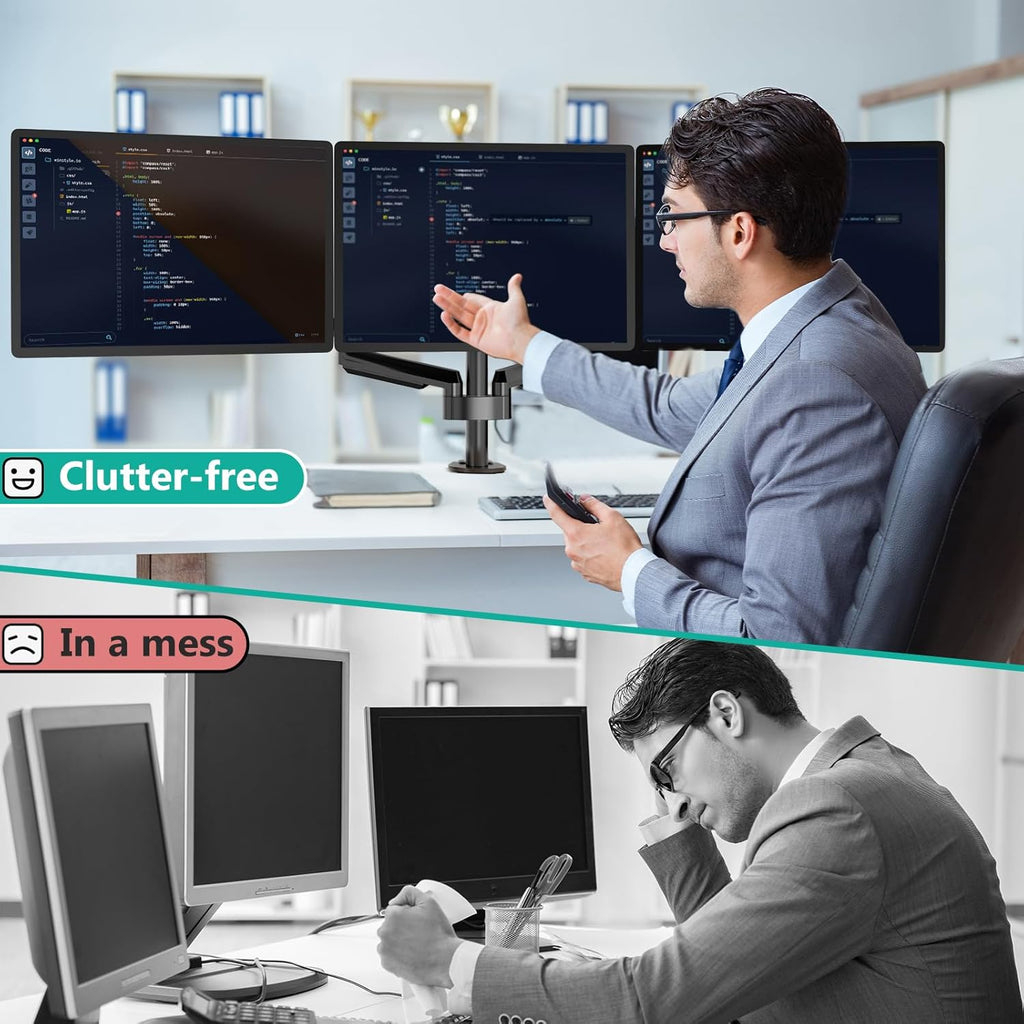 Suport monitor pentru 3 monitoare sau TV, Wali arc cu gaz, 17" - 27"