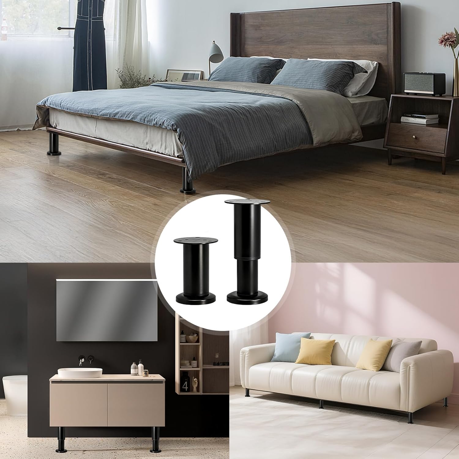 Set de 4 picioare mobilier, 25-42cm., negru