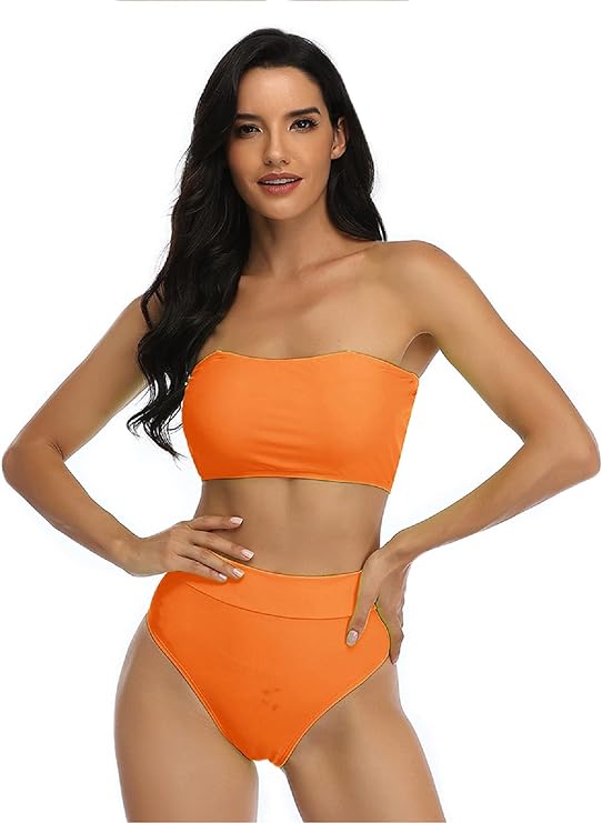 Set de bikini fără bretele cu talie înălță cu bandă din două piese, S