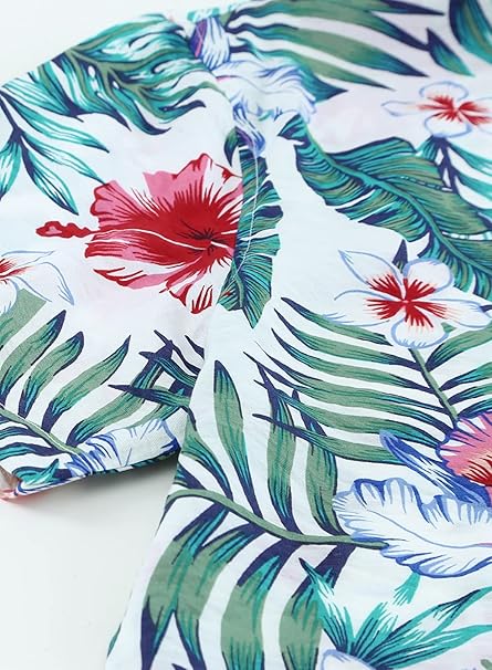 Camasa barbati, Melicloth, maneca scurta, hawaian flamingo, L