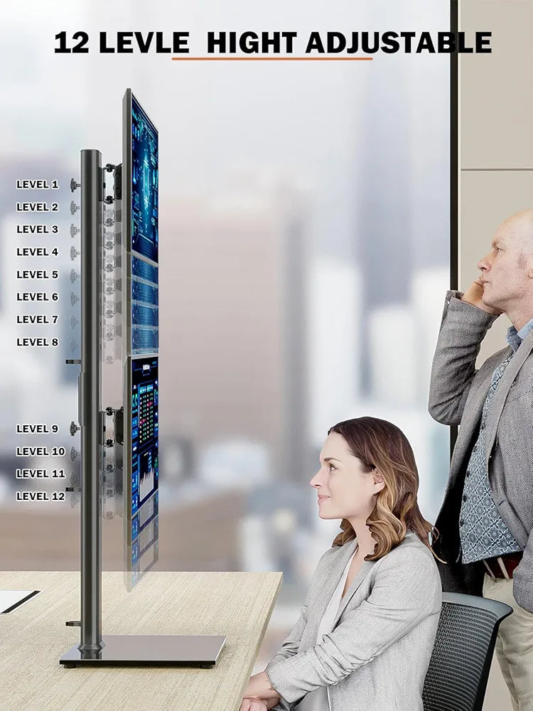 HEMUDU Dual Monitor Stand, Vertical Stack Screen Free-Standing Monitor Riser Fits Two 13 to 34 Inch Screen with Swivel, Tilt, Height Adjustable, Holds One  Screen up to 20kg HT05B-002P