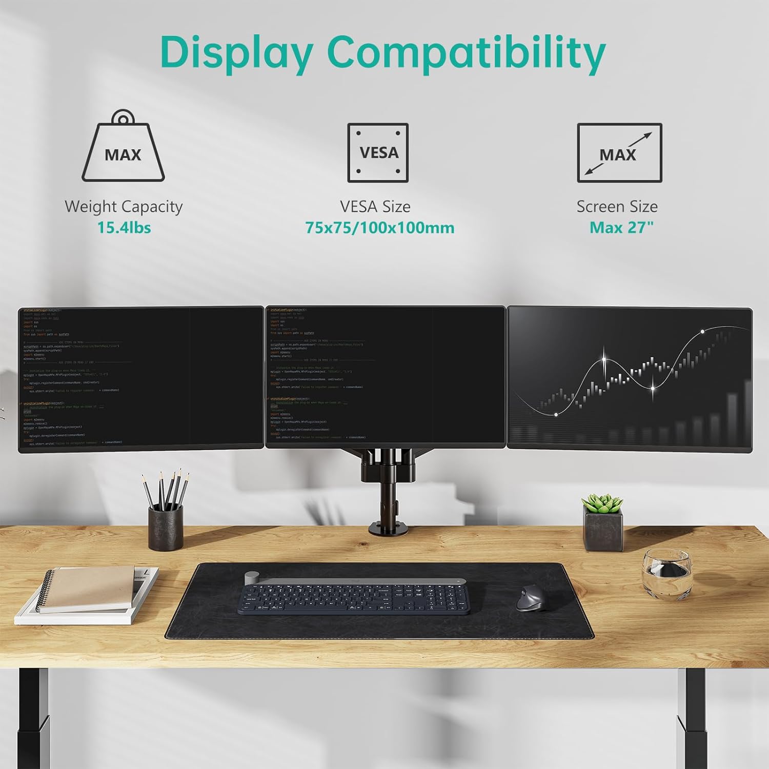 Suport monitor pentru 3 monitoare sau TV, Wali arc cu gaz, 17" - 27"