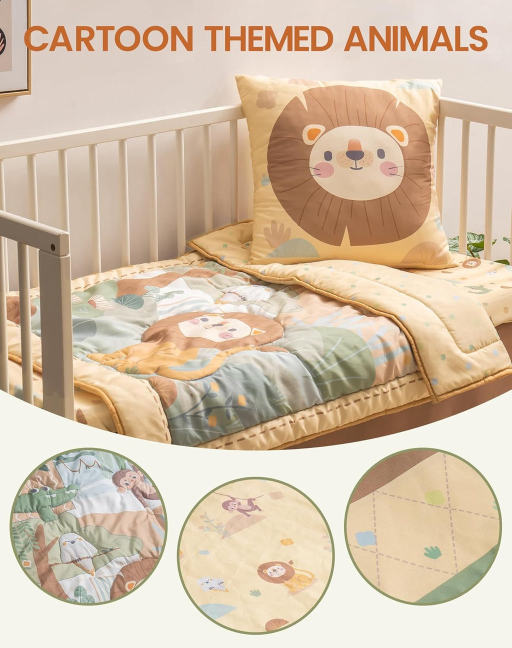 Lenjerie si accesorii pat bebelusi, Robotime, 5 piese, jungla