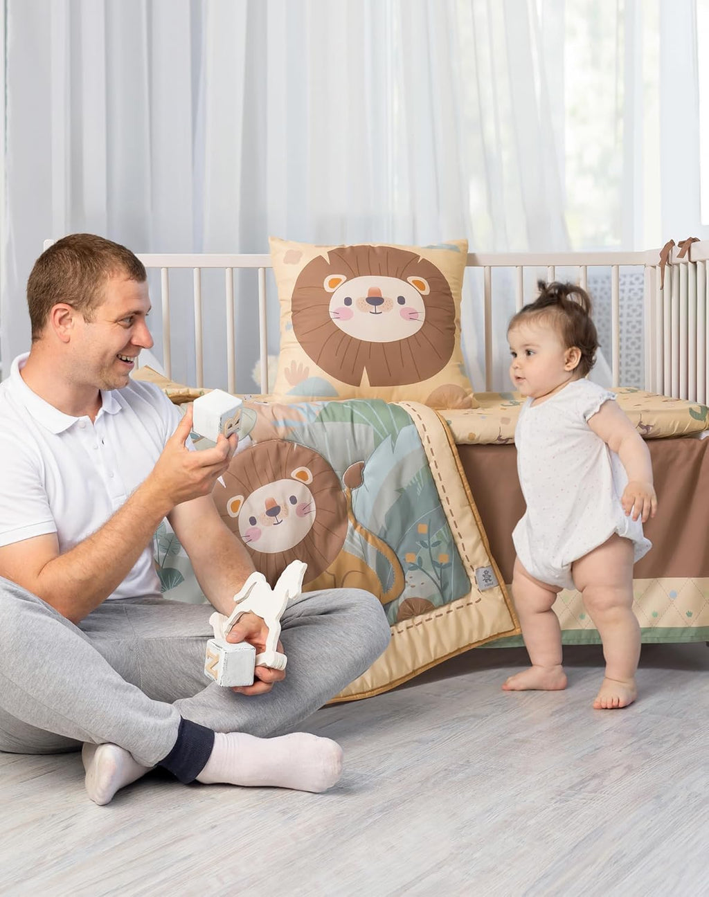 Lenjerie si accesorii pat bebelusi, Robotime, 5 piese, jungla