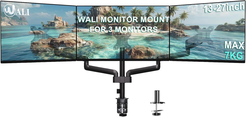 Suport monitor pentru 3 monitoare sau TV, Wali arc cu gaz, 17" - 27"
