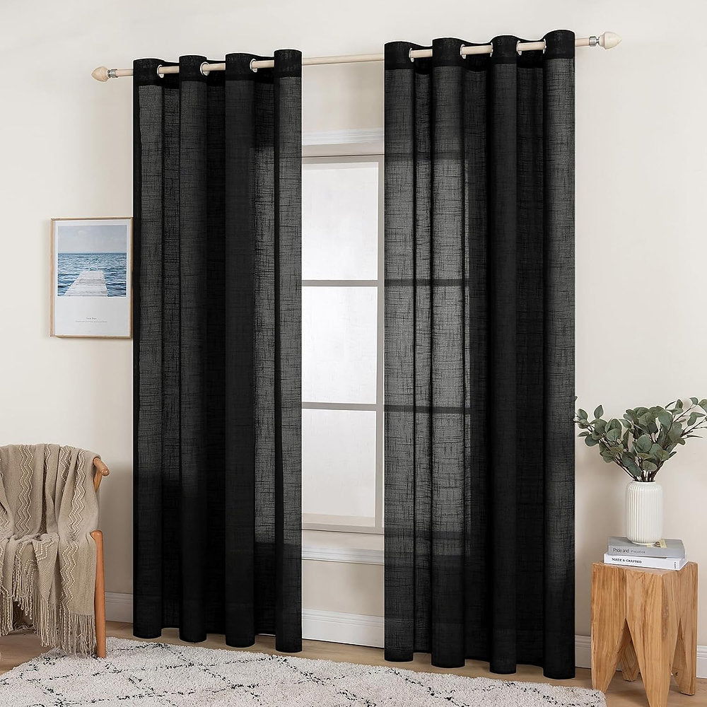 Perdele decorative, Miulee, 140x175cm, negru, set de 2