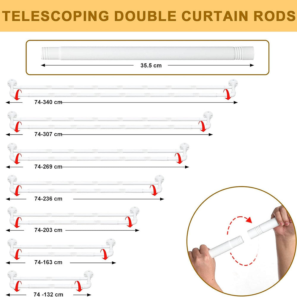 Galerie dubla, Tija, bara perdea, draperie INFLATION extensibila, 74-132cm, alb