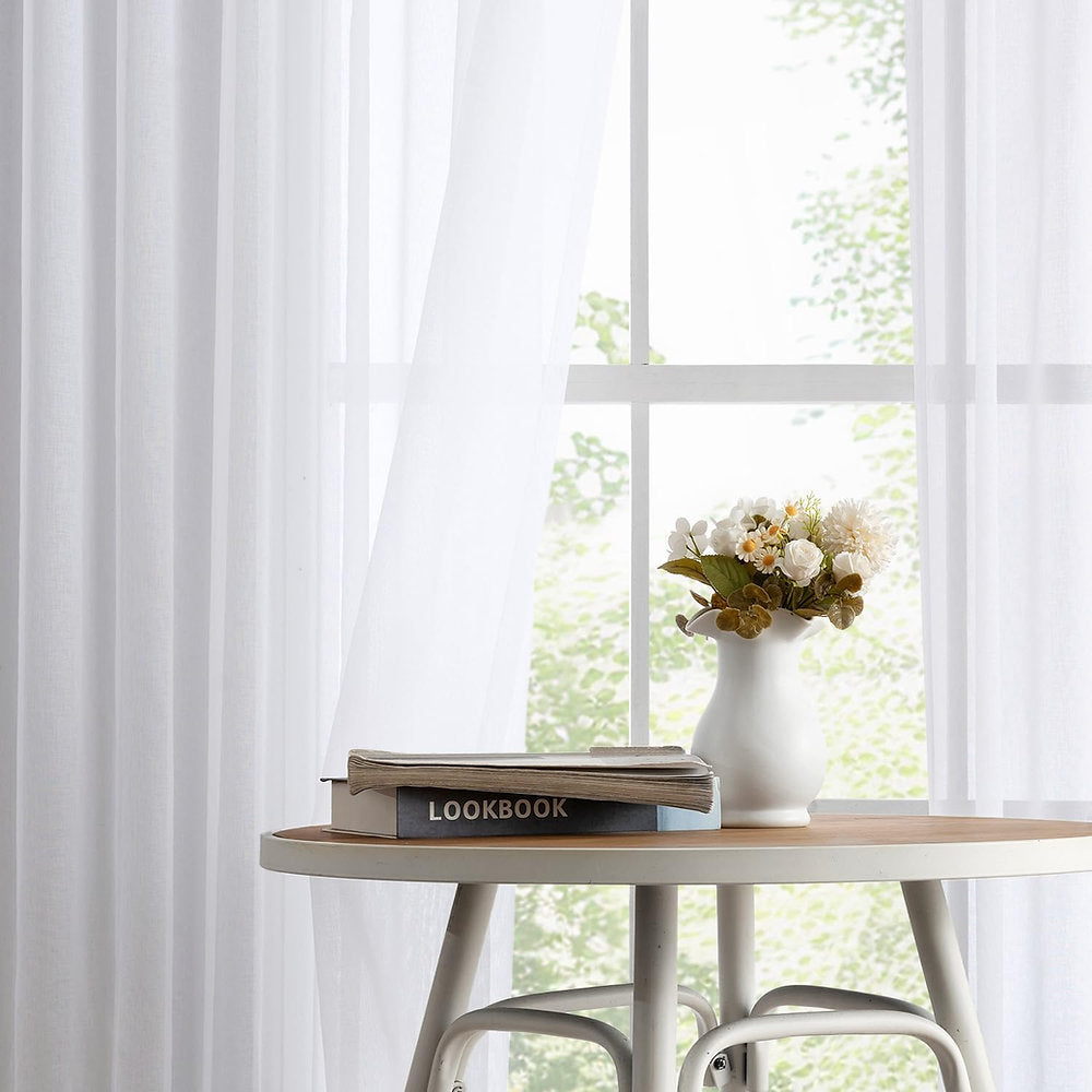 Perdele bandă voal, Miulee, 4 optiuni fixare, set 2 , 132 x 175,225,245cm, alb