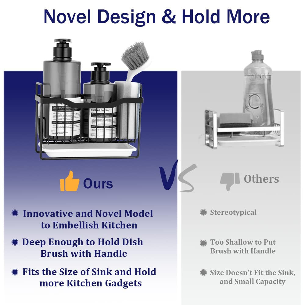 Organizator, suport baie/bucatarie negru cu tavita 19.5/10/14cm