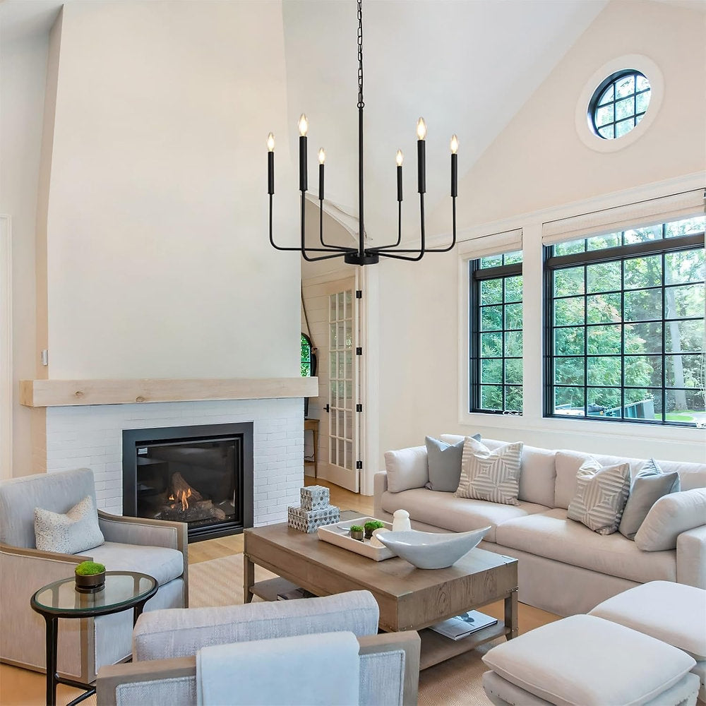 Candelabru modern, Wtuoing, lustra 6 brate, E14, negru