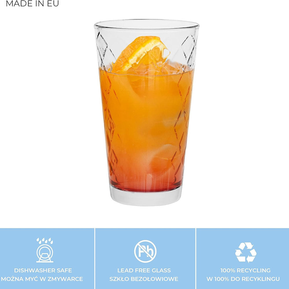 Pahare de sticla decorate, 370ml, Trend For Home, set de 6
