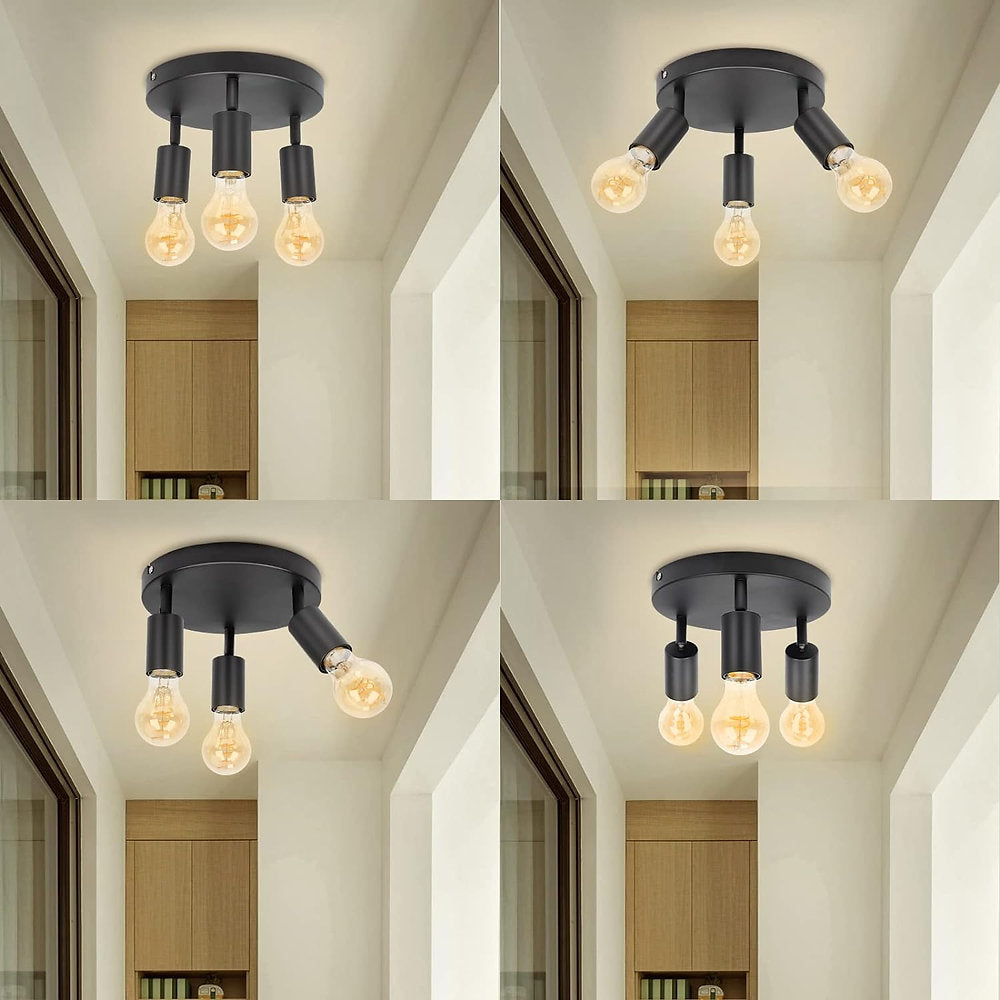 Plafoniera 3 cai, E27, reglabila 360 de grade, negru retro