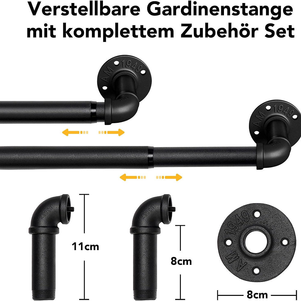 Galerie, bara perdea, fixare tavan sau perete, 76-305cm, 2.5cm, retro, negru