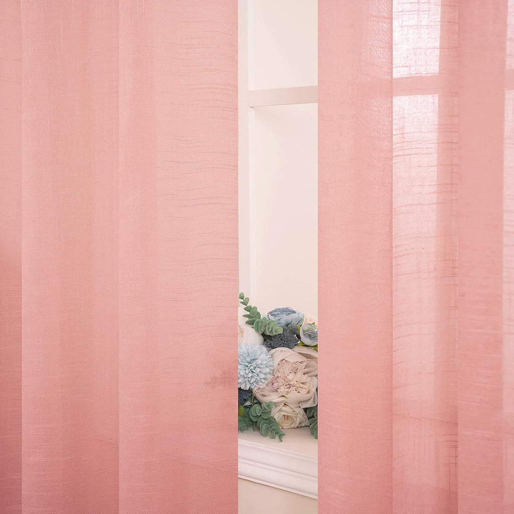 Perdele MIULEE cu bandă cu volane, set de 2 perdele voal transparent, roz, 140 x 260cm