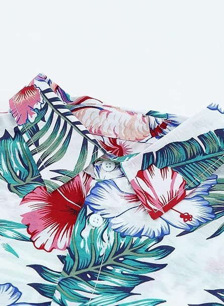 Camasa barbati, Melicloth, maneca scurta, hawaian flamingo, L